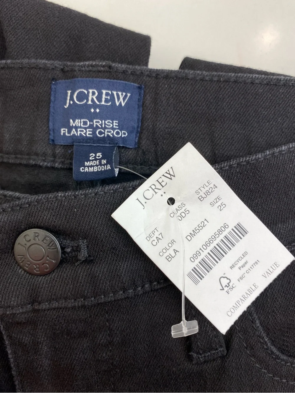 J. Crew Factory Mid-Rise Flare Crop Jeans Black Size 25 NWT